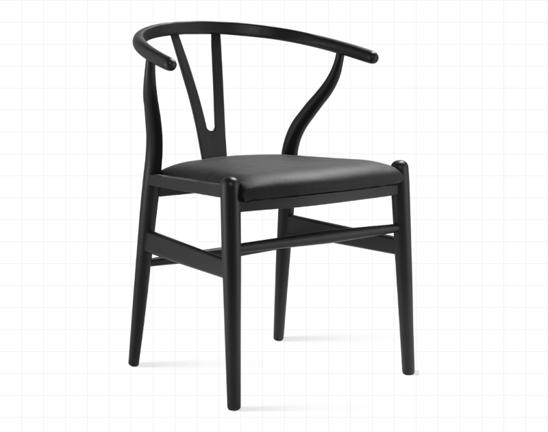 Wishbone (Y) Chair CH24 Black Black Leather Mobelaris